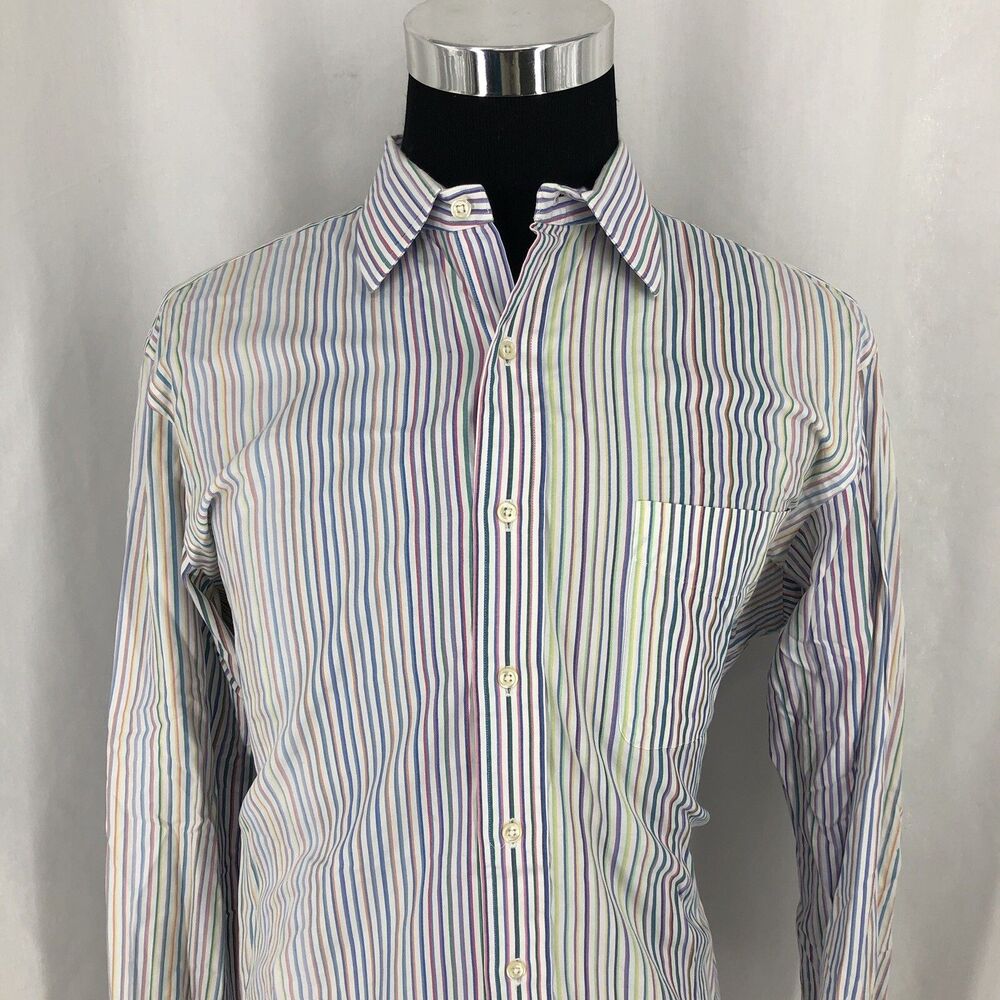 Polo Ralph Lauren Curham Custom Fit Button Up Rainbow Striped Shirt 17 XL